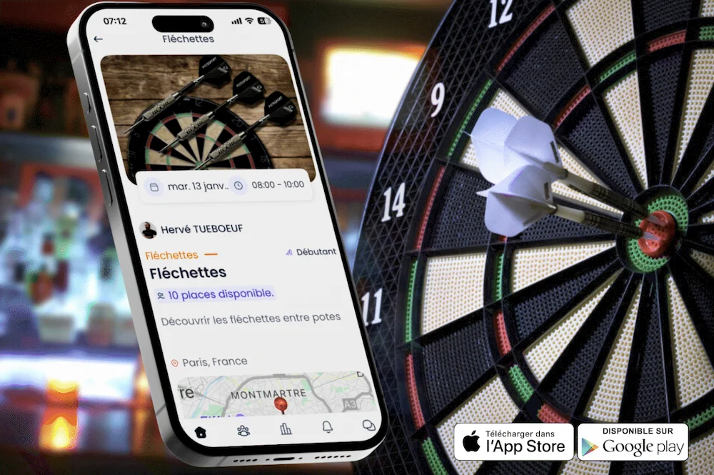 Cible de fléchettes et iPhone avec l'application PoteSport